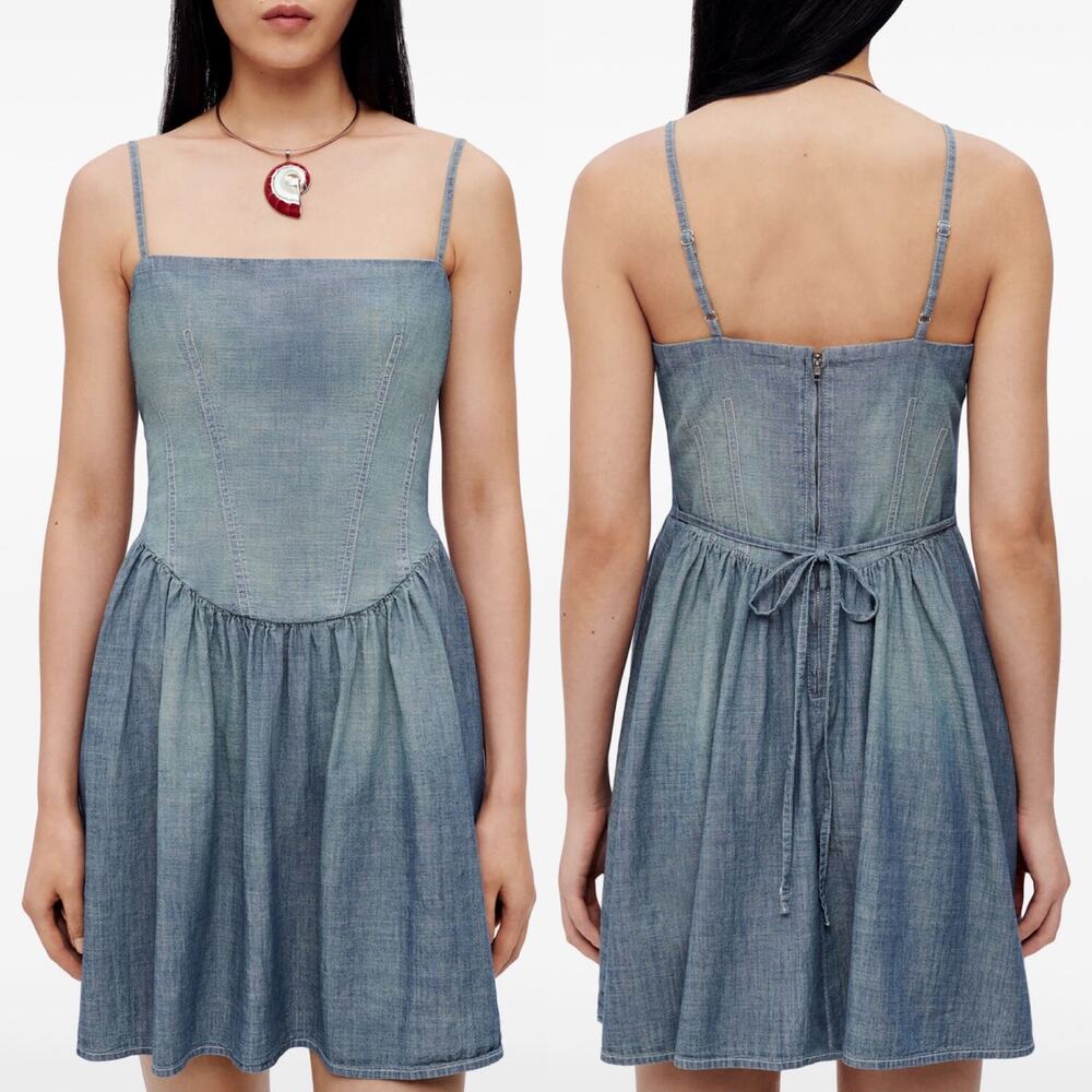 RE/DONE NWT Chambray Gathered Mini Dress Women’s Size XS Summer Casual